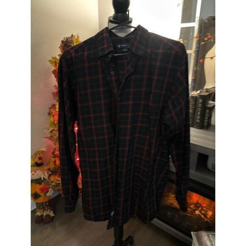 Cremieux Large men’s button up long sleeve plaid shirt red black